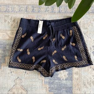 NWT J.Crew Navy Blue Pineapple Embroidered Short